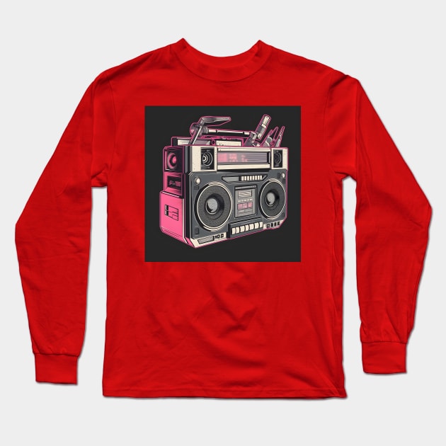 Ghetto Blaster Boom Box 80s Hip-Hop Stereo Long Sleeve T-Shirt by Grassroots Green